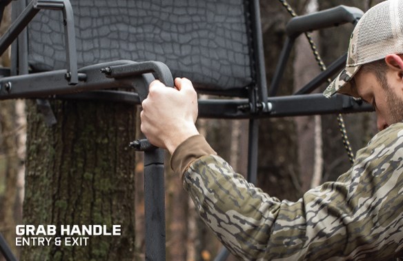 Ladderstand safety grab handle easy entry and exit hawk hunting